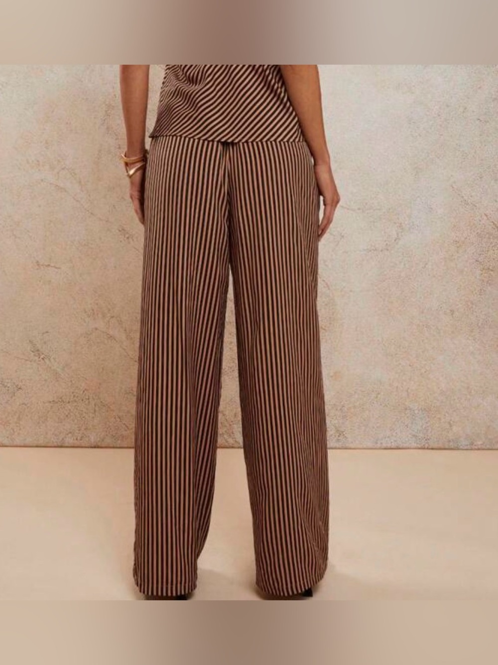 SHEIN Brown & Black Vertical Stripe Wide-Leg Trousers